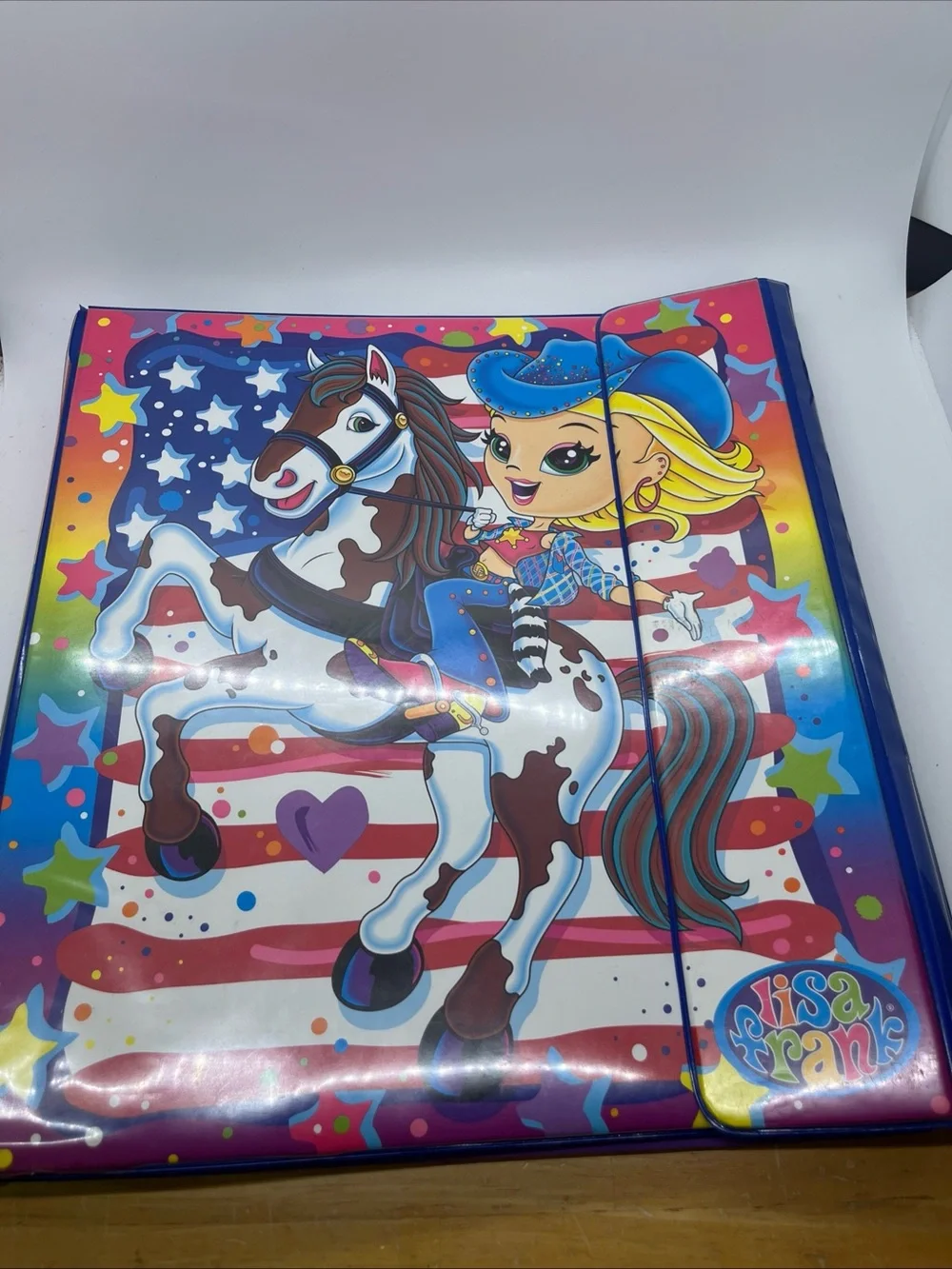 Vintage Lisa Frank Zip 3 Ring Binder Cowgirl Western Horse American Flag 90s Y2K